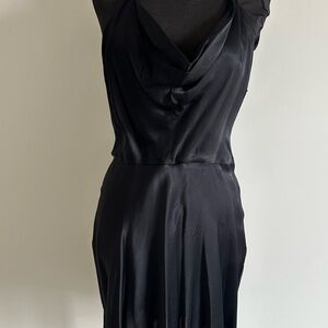 Zara Elegant Black Satin Cowl Neck Dress open back - Women's size M